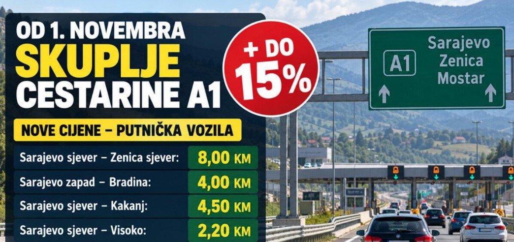 Od 1. novembra skuplja vožnja autoputem A1: Od Sarajeva do Zenice 8 KM